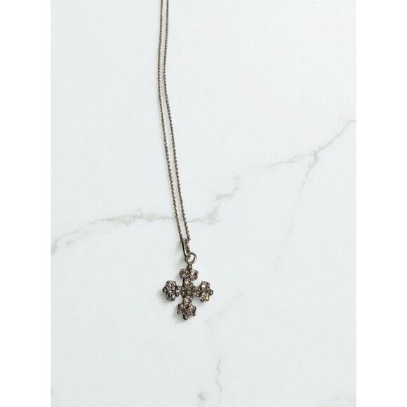 NIB Saint Laurent Cross Pendant with Crystal Necklace Silver Retail $405 - Picture 1 of 5